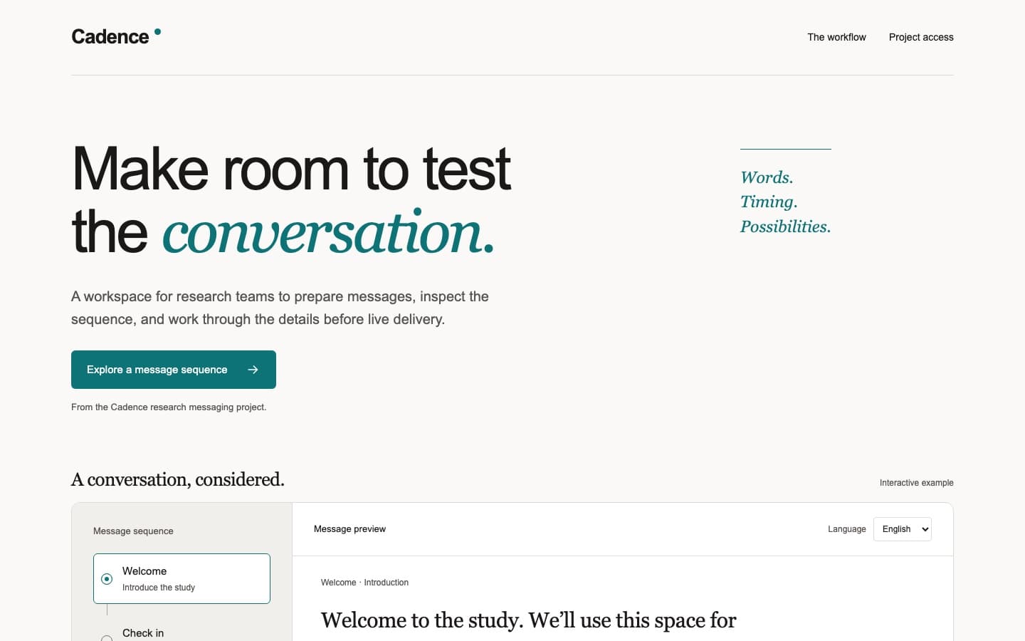 The Cadence homepage